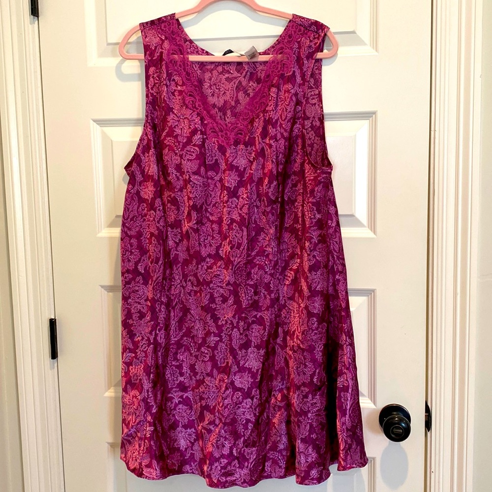 Purple satin night gown with lace detail